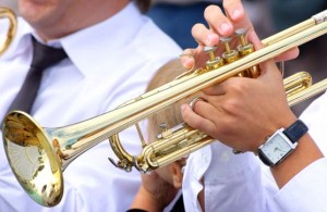 A trumpeter playing in a Brass Band