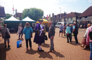 Photo of Town Crier Terry Tozer and Town Mayor Cllr Paul Holbrook at Hailsham JUbilee Day shopping event held on Saturday 4th June 2022