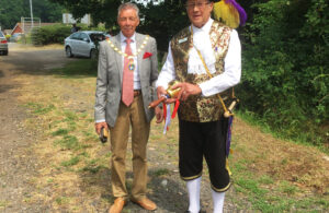 Photo of Mayor Cllr Paul Holbrook and Town Crier Terry Tozer at the 2023 Hailsham Allotment Society Open Day
