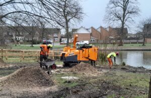 Photo of work being carried out on the Common Pond islands - February 2024