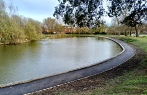 Photo of resurfaced footpath at Hailsham Common Pond in Bellbanks Road