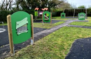 Photos of new activity panels installed at the Battle Road play area