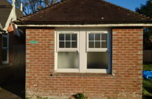 Photo of the outside of the newly refurbished waiting room at Hailsham Cemtery