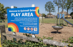 Photo of a children's play area entrance and signage in Hailsham