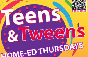 Advert artwork for Hailsham Youth Service displaying the words "Teens & Tweens, Home-ed Thursdays"