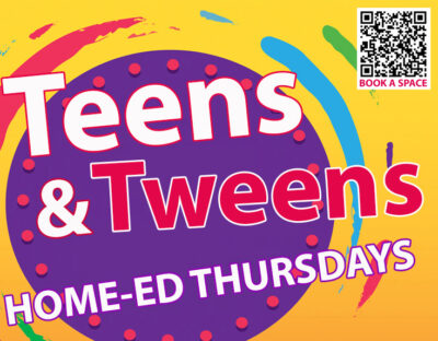 Advert artwork for Hailsham Youth Service displaying the words "Teens & Tweens, Home-ed Thursdays"