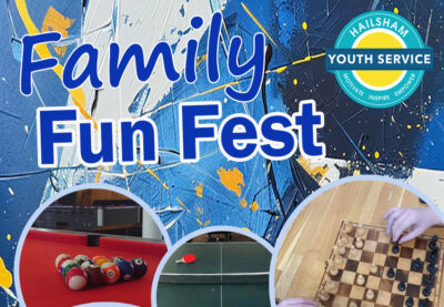Advert artwork displaying the words "Family Fun Fest" and the Hailsham Youth Service logo