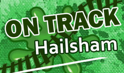 Advert artwork for Hailsham Youth Service, displaying the words "On Track Hailsham"