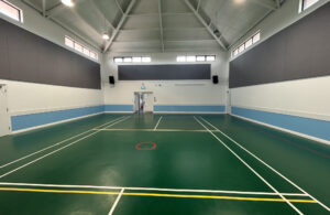 Photo of the recently repainted/redecorated main hall of the James West Community Centre