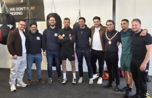 Photo of Mayor Cllr Chris Bryant with Empire Fighting Chance, Hailsham Boxing Club, professional boxers Adam Macca and Matchroom Boxing