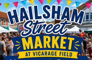 Artwork depicting the text "Hailsham Street Market at Vicarage Field."