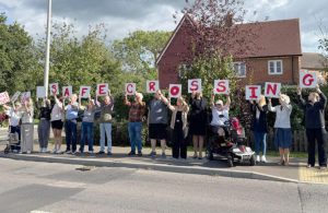 Photo of local parents staging Amberstone Road protest after schoolgirls injured. Copyright Hailsham News/Regional Media Group