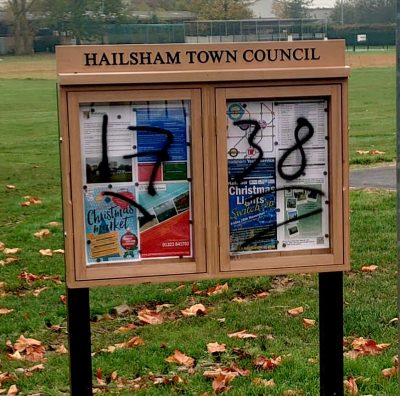 Photo of graffiti on a Town Council-maintained community noticeboard