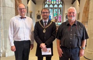 Photo of the Town Mayor Cllr Chris Bryant with Josik Kotz and Tony Biggin at the Mayor's Festival Concert (12 September 2026)